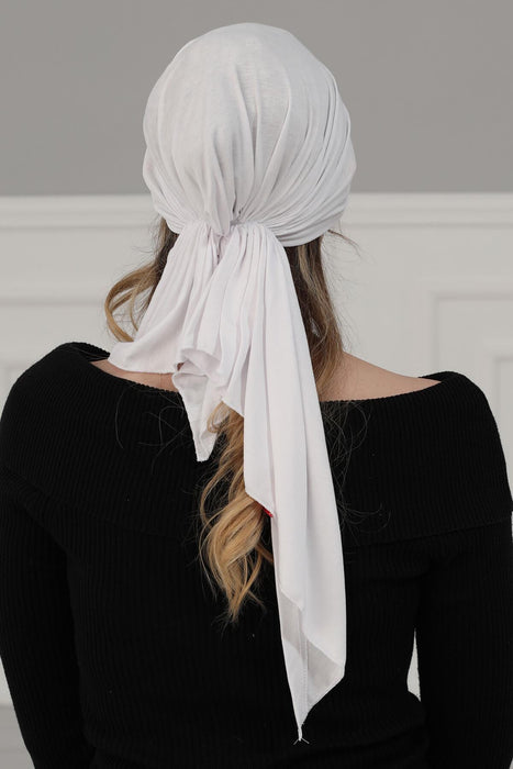 Adjustable Cotton Bandana for Women, Flexible Bandana Headwear, High Quality Full Head Covering Headscarf, Plain Colour Muslim Hijab,B-47 White