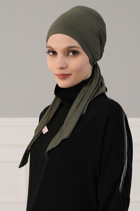 Adjustable Cotton Bandana for Women, Flexible Bandana Headwear, High Quality Full Head Covering Headscarf, Plain Colour Muslim Hijab,B-47 Army Green