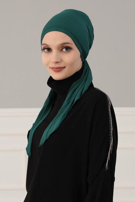 Adjustable Cotton Bandana for Women, Flexible Bandana Headwear, High Quality Full Head Covering Headscarf, Plain Colour Muslim Hijab,B-47 Green