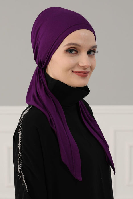 Adjustable Cotton Bandana for Women, Flexible Bandana Headwear, High Quality Full Head Covering Headscarf, Plain Colour Muslim Hijab,B-47 Purple