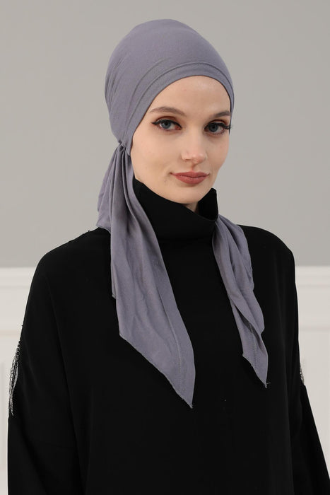 Adjustable Cotton Bandana for Women, Flexible Bandana Headwear, High Quality Full Head Covering Headscarf, Plain Colour Muslim Hijab,B-47 Grey