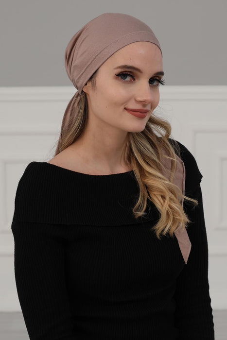 Adjustable Cotton Bandana for Women, Flexible Bandana Headwear, High Quality Full Head Covering Headscarf, Plain Colour Muslim Hijab,B-47 Mink