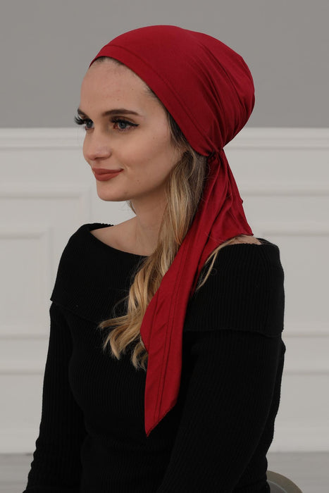 Adjustable Cotton Bandana for Women, Flexible Bandana Headwear, High Quality Full Head Covering Headscarf, Plain Colour Muslim Hijab,B-47 Maroon