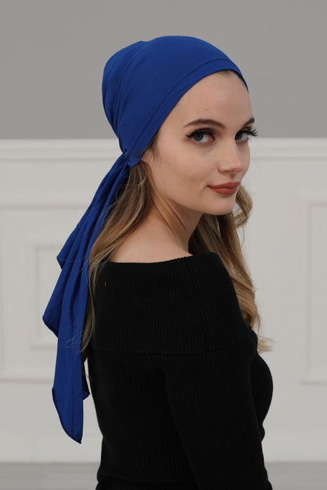 Adjustable Cotton Bandana for Women, Flexible Bandana Headwear, High Quality Full Head Covering Headscarf, Plain Colour Muslim Hijab,B-47 Sax Blue
