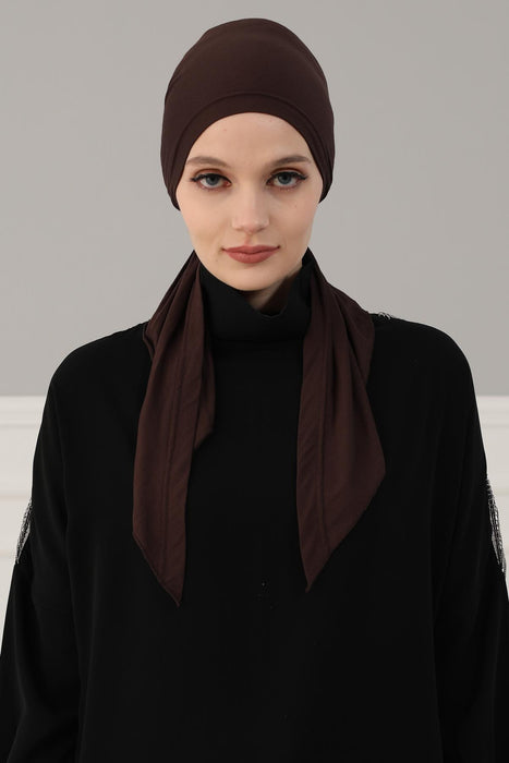 Adjustable Cotton Bandana for Women, Flexible Bandana Headwear, High Quality Full Head Covering Headscarf, Plain Colour Muslim Hijab,B-47 Brown