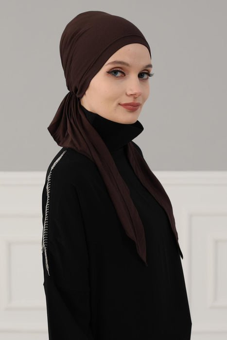Adjustable Cotton Bandana for Women, Flexible Bandana Headwear, High Quality Full Head Covering Headscarf, Plain Colour Muslim Hijab,B-47 Brown