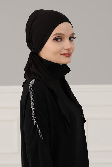 Adjustable Cotton Bandana for Women, Flexible Bandana Headwear, High Quality Full Head Covering Headscarf, Plain Colour Muslim Hijab,B-47 Black