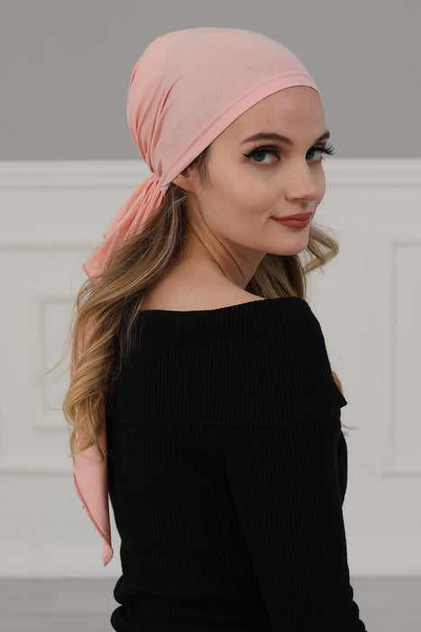 Adjustable Cotton Bandana for Women, Flexible Bandana Headwear, High Quality Full Head Covering Headscarf, Plain Colour Muslim Hijab,B-47 Powder