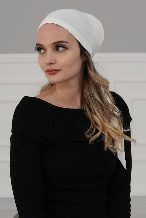 Adjustable Cotton Bandana for Women, Flexible Bandana Headwear, High Quality Full Head Covering Headscarf, Plain Colour Muslim Hijab,B-47 Ivory