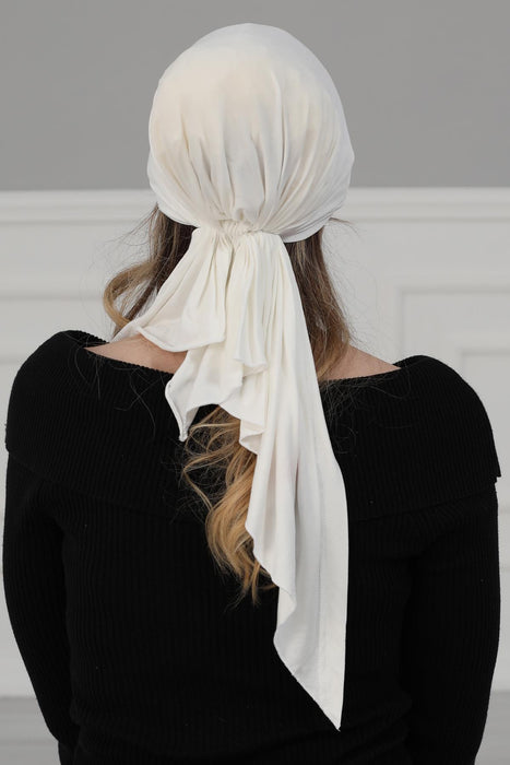 Adjustable Cotton Bandana for Women, Flexible Bandana Headwear, High Quality Full Head Covering Headscarf, Plain Colour Muslim Hijab,B-47 Ivory