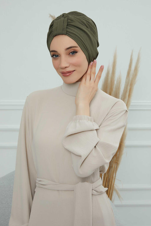 Sun Protective Aerobin Bonnet Cap for Women, Stylish & Flexible Wrinkle-Resistant Instant Turban, Comfortable Chemo Headwear for Women,B-69 Army Green