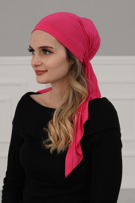 Adjustable Cotton Bandana for Women, Flexible Bandana Headwear, High Quality Full Head Covering Headscarf, Plain Colour Muslim Hijab,B-47 Fuchsia