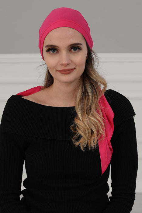 Adjustable Cotton Bandana for Women, Flexible Bandana Headwear, High Quality Full Head Covering Headscarf, Plain Colour Muslim Hijab,B-47 Fuchsia