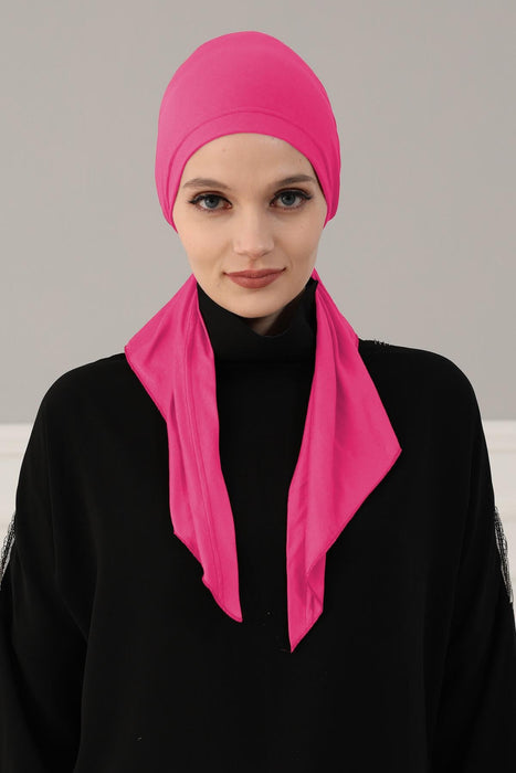 Adjustable Cotton Bandana for Women, Flexible Bandana Headwear, High Quality Full Head Covering Headscarf, Plain Colour Muslim Hijab,B-47 Fuchsia