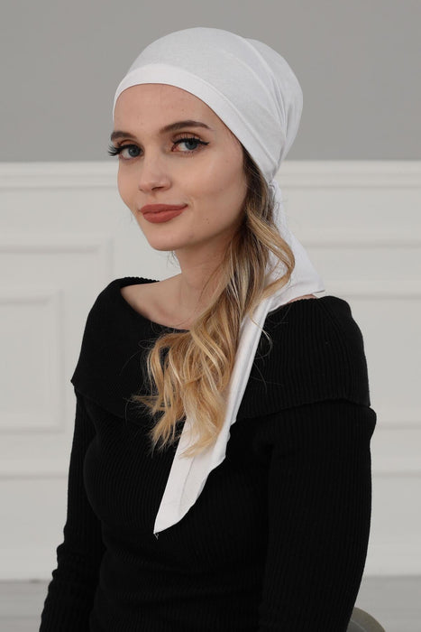 Adjustable Cotton Bandana for Women, Flexible Bandana Headwear, High Quality Full Head Covering Headscarf, Plain Colour Muslim Hijab,B-47 White