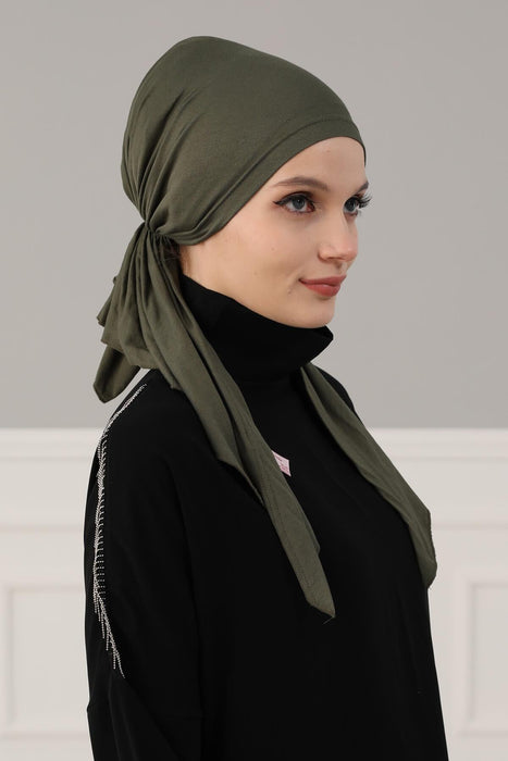 Adjustable Cotton Bandana for Women, Flexible Bandana Headwear, High Quality Full Head Covering Headscarf, Plain Colour Muslim Hijab,B-47 Army Green