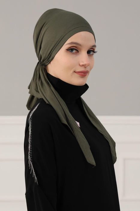 Adjustable Cotton Bandana for Women, Flexible Bandana Headwear, High Quality Full Head Covering Headscarf, Plain Colour Muslim Hijab,B-47 Army Green