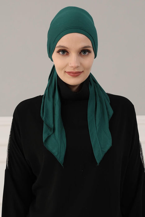 Adjustable Cotton Bandana for Women, Flexible Bandana Headwear, High Quality Full Head Covering Headscarf, Plain Colour Muslim Hijab,B-47 Green