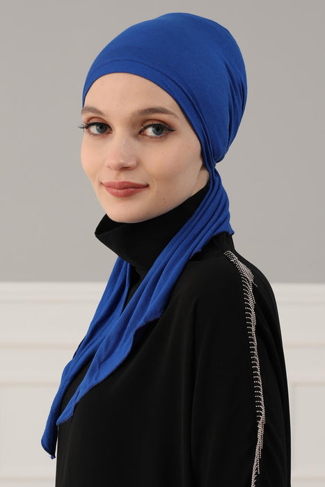 Adjustable Cotton Bandana for Women, Flexible Bandana Headwear, High Quality Full Head Covering Headscarf, Plain Colour Muslim Hijab,B-47 Sax Blue