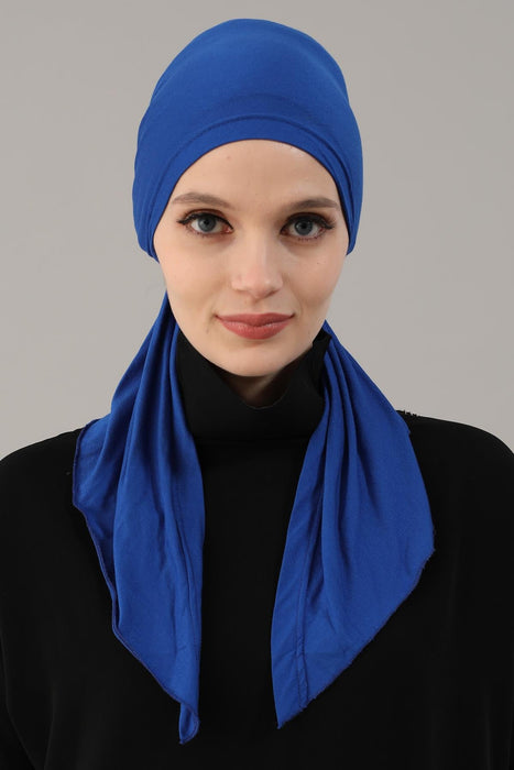 Adjustable Cotton Bandana for Women, Flexible Bandana Headwear, High Quality Full Head Covering Headscarf, Plain Colour Muslim Hijab,B-47 Sax Blue