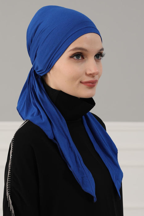 Adjustable Cotton Bandana for Women, Flexible Bandana Headwear, High Quality Full Head Covering Headscarf, Plain Colour Muslim Hijab,B-47 Sax Blue