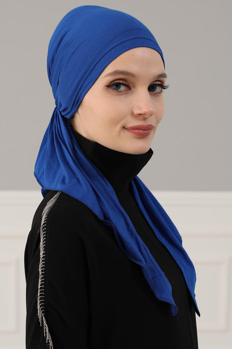 Adjustable Cotton Bandana for Women, Flexible Bandana Headwear, High Quality Full Head Covering Headscarf, Plain Colour Muslim Hijab,B-47 Sax Blue