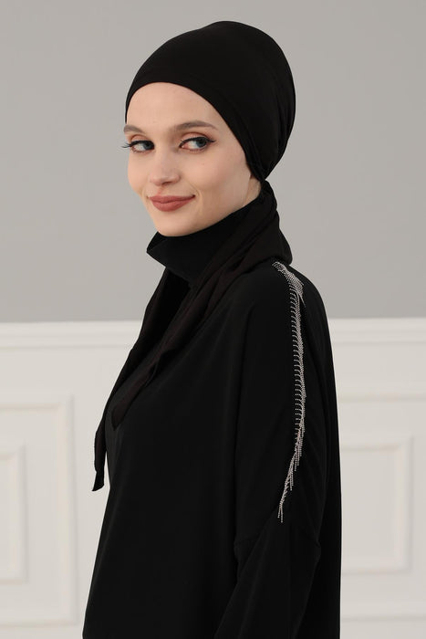 Adjustable Cotton Bandana for Women, Flexible Bandana Headwear, High Quality Full Head Covering Headscarf, Plain Colour Muslim Hijab,B-47 Black