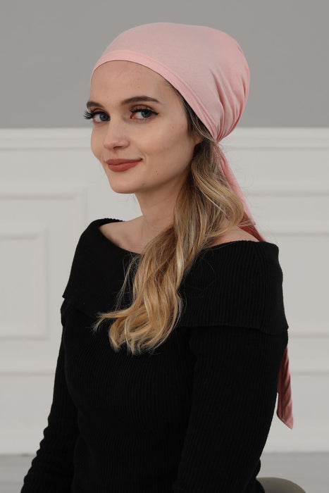 Adjustable Cotton Bandana for Women, Flexible Bandana Headwear, High Quality Full Head Covering Headscarf, Plain Colour Muslim Hijab,B-47 Powder