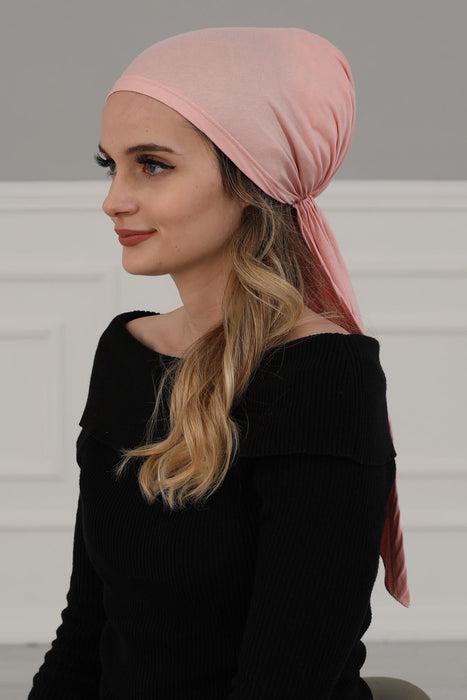 Adjustable Cotton Bandana for Women, Flexible Bandana Headwear, High Quality Full Head Covering Headscarf, Plain Colour Muslim Hijab,B-47 Powder