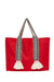 Polyamide Canvas Hand Shoulder Tote Bag with Tassels Casual Daily Bag Large Capacity Shopping Bag,C-15 Red