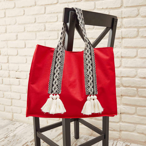 Polyamide Canvas Hand Shoulder Tote Bag with Tassels Casual Daily Bag Large Capacity Shopping Bag,C-15 Red