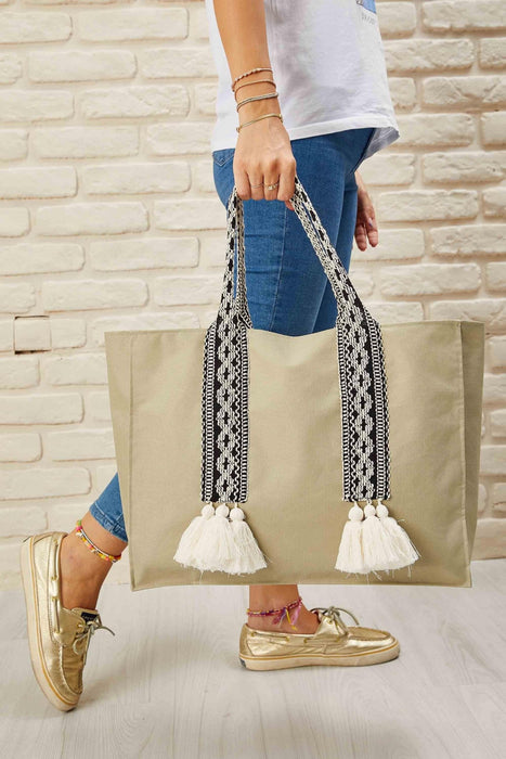 Polyamide Canvas Hand Shoulder Tote Bag with Tassels Casual Daily Bag Large Capacity Shopping Bag,C-15 Mold Green