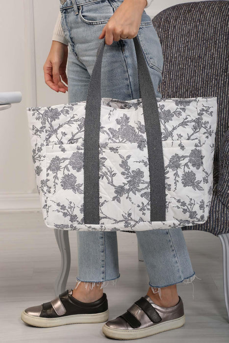 Floral Print Hand Shoulder Cotton Tote Bag Casual Large Capacity Daily Travel Shopping Bag,C-17