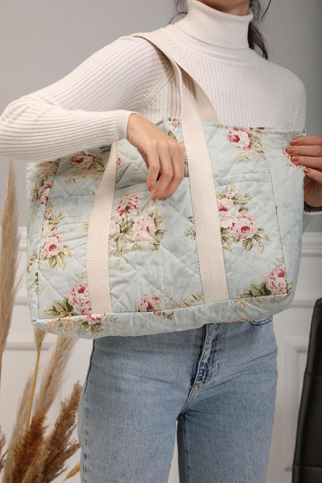 Floral Print Hand Shoulder Cotton Tote Bag Casual Large Capacity Daily Travel Shopping Bag,C-17