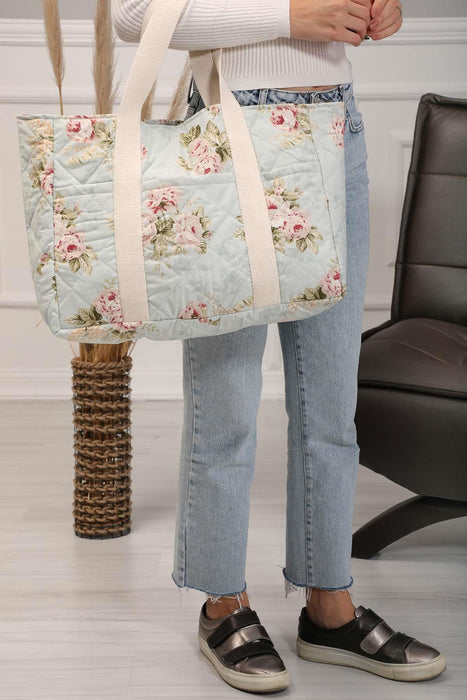 Floral Print Hand Shoulder Cotton Tote Bag Casual Large Capacity Daily Travel Shopping Bag,C-17