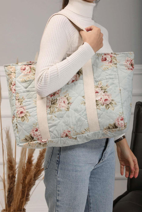 Floral Print Hand Shoulder Cotton Tote Bag Casual Large Capacity Daily Travel Shopping Bag,C-17