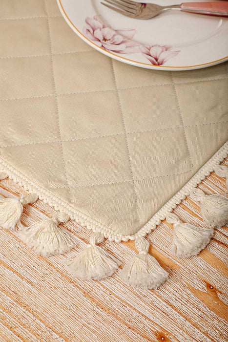 Set of 2 Washable Wipeable Placemats Polyester Table Mats Fringed Place mats Easy to Clean for Dining Table Set with Tassel,A-3