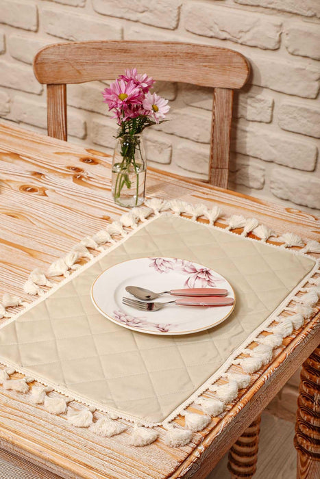 Set of 2 Washable Wipeable Placemats Polyester Table Mats Fringed Place mats Easy to Clean for Dining Table Set with Tassel,A-3