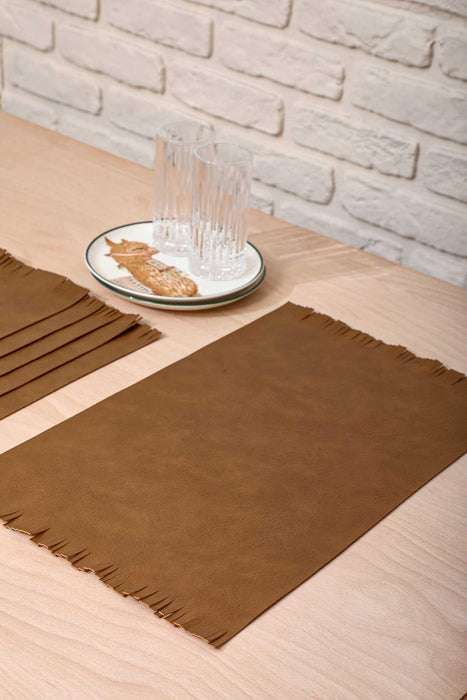 Set of 2 Washable Wipeable Placemats Faux Leather Table Mats Fringed Easy to Clean for Dining Table Set with Tassel Home Kitchen,A-4