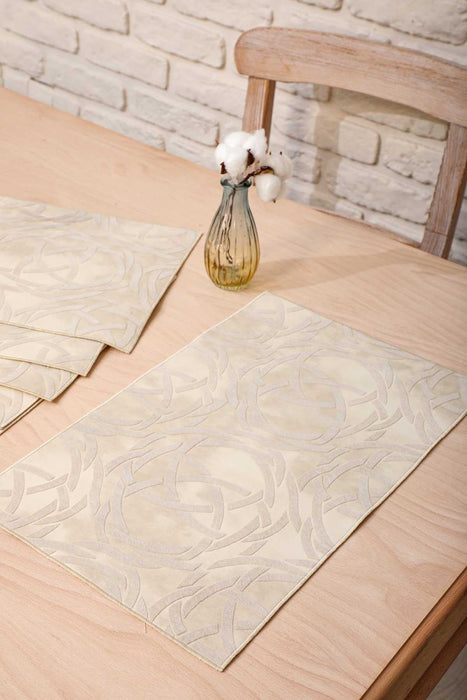 Set of 2 Washable Wipeable Placemats Embroidered Faux Leather Table Mats Place mats Easy to Clean for Dining Table Set with Tassel,A-5