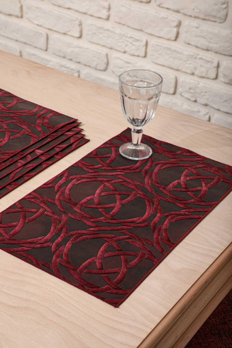 Set of 2 Washable Wipeable Placemats Embroidered Faux Leather Table Mats Place mats Easy to Clean for Dining Table Set with Tassel,A-5