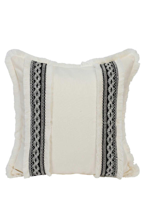 Boho Cotton Throw Pillow Cover with Fringes, 18x18 Inches Handmade Traditional Anatolian Design Tufted Pillow Cover, Farmhouse Pillows,K-181 Ivory