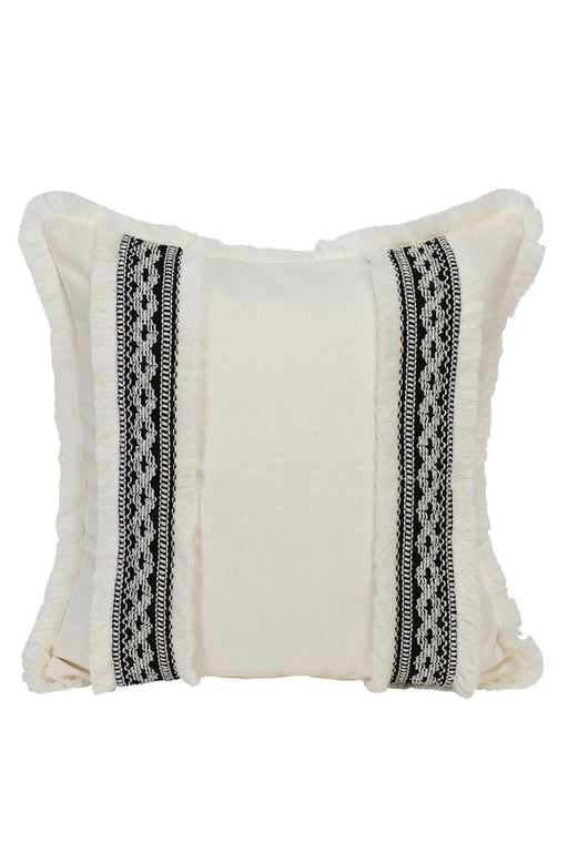 Boho Cotton Throw Pillow Cover with Fringes, 18x18 Inches Handmade Traditional Anatolian Design Tufted Pillow Cover, Farmhouse Pillows,K-181 Ivory