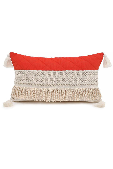 Bohemian Style Throw Pillow Cover with Long Fringes and Tassels on the Edges, Adorable 20x12 Cushion Cover Design for Home Decoration,K-211 Orange - Ivory