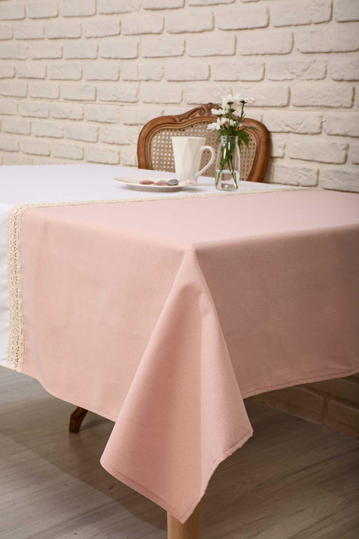 Dual-Tone Rustic Cotton Tablecloth with Lace Trim, Classic Two-Tone Dining Room Tablecloth, Cottagecore Two Colours Large Tablecloth,M-3B Powder-White