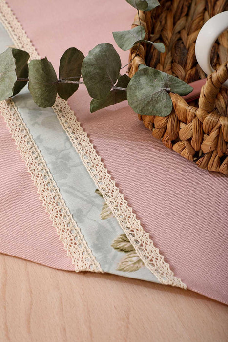 Trimmed Linen Textured Fabric Table Runner with Lace Embroidery Machine Washable Table Cloth for Home Kitchen Decorations Wedding,,R-27B