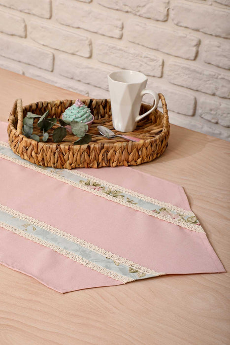 Trimmed Linen Textured Fabric Table Runner with Lace Embroidery 30x90 cm Table Cloth for Home Kitchen Decorations Parties Holidays,R-27K