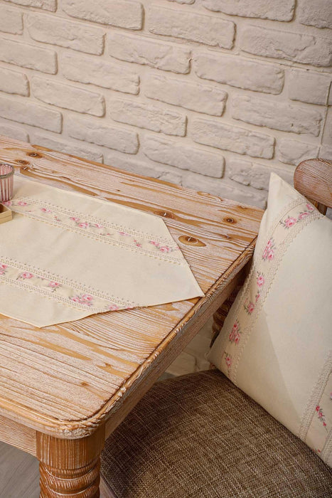 Trimmed Linen Textured Fabric Table Runner with Lace Embroidery 30x90 cm Table Cloth for Home Kitchen Decorations Parties Holidays,R-27K