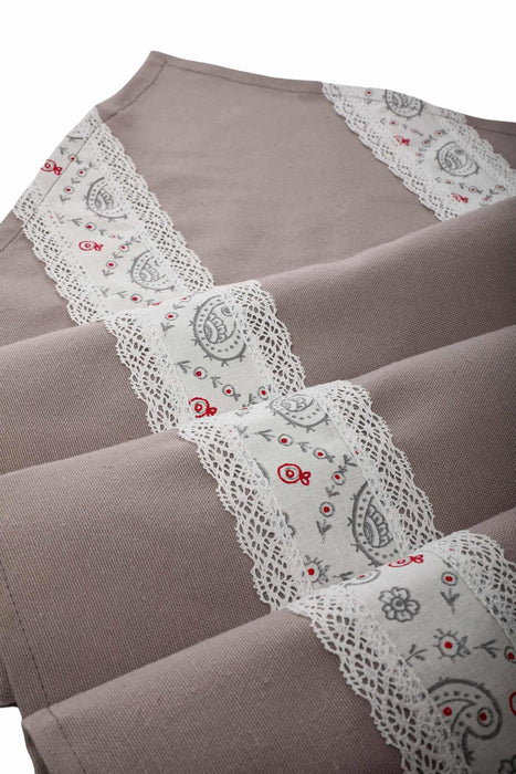 Trimmed Linen Textured Fabric Table Runner with Lace Embroidery 30x90 cm Table Cloth for Home Kitchen Decorations Parties Holidays,R-27K