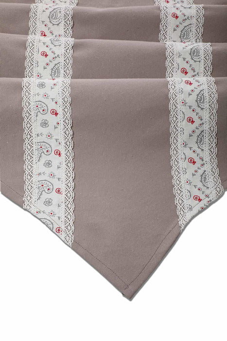 Trimmed Linen Textured Fabric Table Runner with Lace Embroidery 30x90 cm Table Cloth for Home Kitchen Decorations Parties Holidays,R-27K